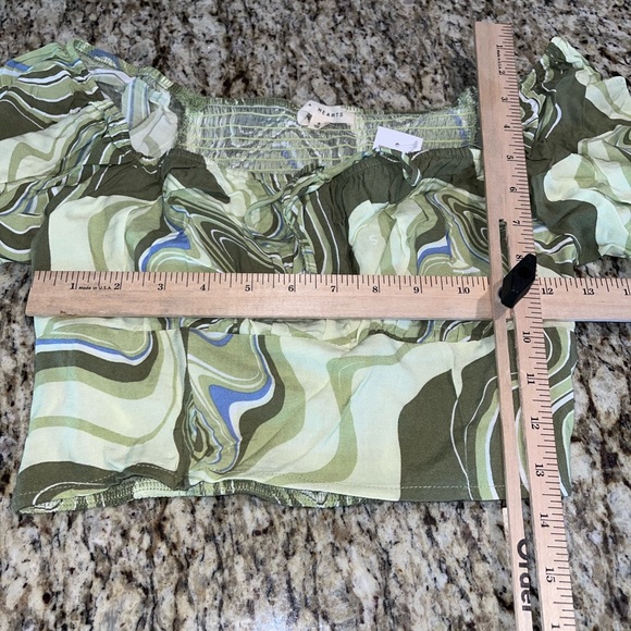 💗GET 20% OFF💗NWT Pacsun LA Hearts Smocked Tie Front Top Green - Picture 7 of 7